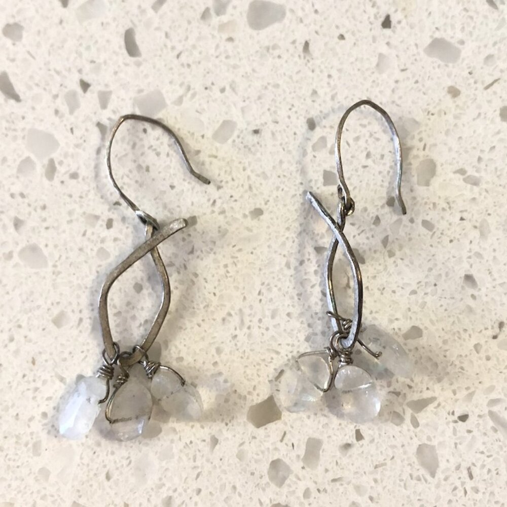 Sterling Silver & Moonstone Dangle Earrings – Handmade & Ethereal